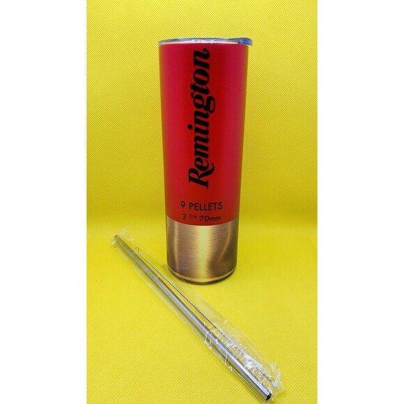 Remington Red Shotgun Shell Stainless Steel Tumbler 20oz Lid Straw & Brush New - Picture 1 of 4